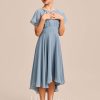 Junior Bridesmaid Dresses | A-line Scoop Asymmetrical Chiffon Junior Bridesmaid Dress Dusty Blue – Girls