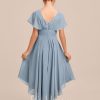 Junior Bridesmaid Dresses | A-line Scoop Asymmetrical Chiffon Junior Bridesmaid Dress Dusty Blue – Girls