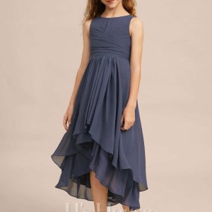 Junior Bridesmaid Dresses | A-line Scoop Asymmetrical Chiffon Junior Bridesmaid Dress Stormy – Girls