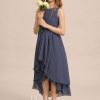 Junior Bridesmaid Dresses | A-line Scoop Asymmetrical Chiffon Junior Bridesmaid Dress Stormy – Girls