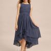 Junior Bridesmaid Dresses | A-line Scoop Asymmetrical Chiffon Junior Bridesmaid Dress Stormy – Girls