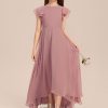 Junior Bridesmaid Dresses | A-line Scoop Asymmetrical Chiffon Junior Bridesmaid Dress Vintage Mauve – Girls