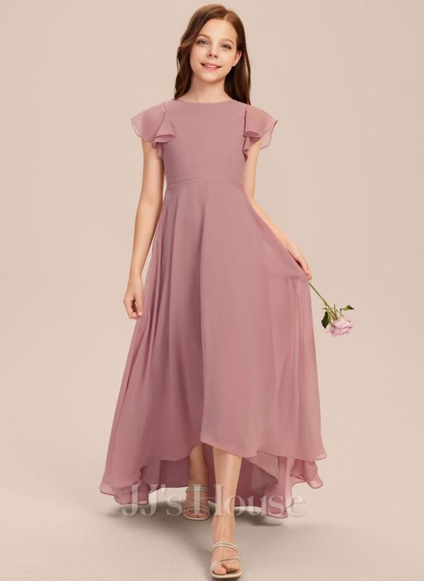 Junior Bridesmaid Dresses | A-line Scoop Asymmetrical Chiffon Junior Bridesmaid Dress Vintage Mauve – Girls