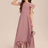 Junior Bridesmaid Dresses | A-line Scoop Asymmetrical Chiffon Junior Bridesmaid Dress Vintage Mauve – Girls