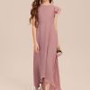 Junior Bridesmaid Dresses | A-line Scoop Asymmetrical Chiffon Junior Bridesmaid Dress Vintage Mauve – Girls