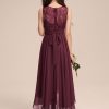 Junior Bridesmaid Dresses | A-line Scoop Asymmetrical Chiffon Lace Junior Bridesmaid Dress Cabernet – Girls