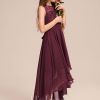 Junior Bridesmaid Dresses | A-line Scoop Asymmetrical Chiffon Lace Junior Bridesmaid Dress Cabernet – Girls