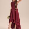 Junior Bridesmaid Dresses | A-line Scoop Asymmetrical Chiffon Lace Junior Bridesmaid Dress With Cascading Ruffles Burgundy – Girls