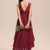 Junior Bridesmaid Dresses | A-line Scoop Asymmetrical Chiffon Lace Junior Bridesmaid Dress With Cascading Ruffles Burgundy – Girls