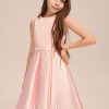 Junior Bridesmaid Dresses | A-line Scoop Asymmetrical Satin Junior Bridesmaid Dress With Pleated Bow Pearl Pink – Girls