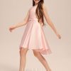 Junior Bridesmaid Dresses | A-line Scoop Asymmetrical Satin Junior Bridesmaid Dress With Pleated Bow Pearl Pink – Girls