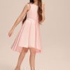 Junior Bridesmaid Dresses | A-line Scoop Asymmetrical Satin Junior Bridesmaid Dress With Pleated Bow Pearl Pink – Girls