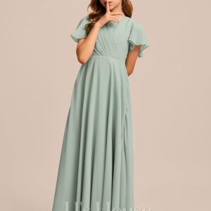 Junior Bridesmaid Dresses | A-line Scoop Floor-Length Chiffon Junior Bridesmaid Dress Agave – Girls