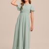 Junior Bridesmaid Dresses | A-line Scoop Floor-Length Chiffon Junior Bridesmaid Dress Agave – Girls