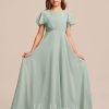 Junior Bridesmaid Dresses | A-line Scoop Floor-Length Chiffon Junior Bridesmaid Dress Agave – Girls