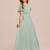 Junior Bridesmaid Dresses | A-line Scoop Floor-Length Chiffon Junior Bridesmaid Dress Agave – Girls