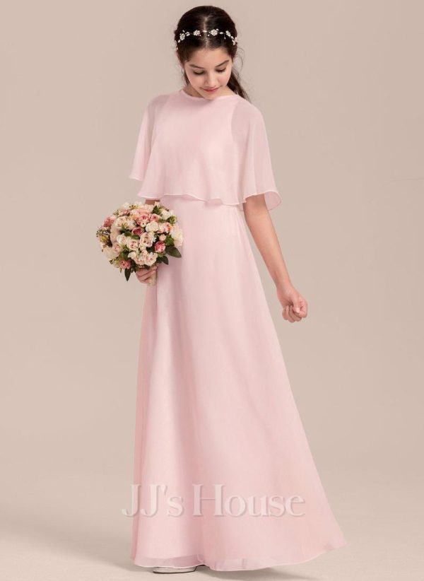 Junior Bridesmaid Dresses | A-line Scoop Floor-Length Chiffon Junior Bridesmaid Dress Blushing Pink – Girls