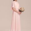 Junior Bridesmaid Dresses | A-line Scoop Floor-Length Chiffon Junior Bridesmaid Dress Blushing Pink – Girls