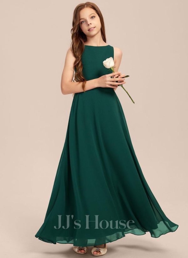 Junior Bridesmaid Dresses | A-line Scoop Floor-Length Chiffon Junior Bridesmaid Dress Dark Green – Girls