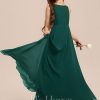 Junior Bridesmaid Dresses | A-line Scoop Floor-Length Chiffon Junior Bridesmaid Dress Dark Green – Girls