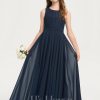 Junior Bridesmaid Dresses | A-line Scoop Floor-Length Chiffon Junior Bridesmaid Dress Dark Navy – Girls