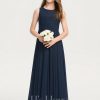 Junior Bridesmaid Dresses | A-line Scoop Floor-Length Chiffon Junior Bridesmaid Dress Dark Navy – Girls