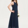 Junior Bridesmaid Dresses | A-line Scoop Floor-Length Chiffon Junior Bridesmaid Dress Dark Navy – Girls