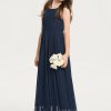 Junior Bridesmaid Dresses | A-line Scoop Floor-Length Chiffon Junior Bridesmaid Dress Dark Navy – Girls