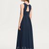 Junior Bridesmaid Dresses | A-line Scoop Floor-Length Chiffon Junior Bridesmaid Dress Dark Navy – Girls