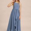 Junior Bridesmaid Dresses | A-line Scoop Floor-Length Chiffon Junior Bridesmaid Dress Slate Blue – Girls