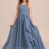 Junior Bridesmaid Dresses | A-line Scoop Floor-Length Chiffon Junior Bridesmaid Dress Slate Blue – Girls