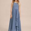 Junior Bridesmaid Dresses | A-line Scoop Floor-Length Chiffon Junior Bridesmaid Dress Slate Blue – Girls