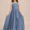 Junior Bridesmaid Dresses | A-line Scoop Floor-Length Chiffon Junior Bridesmaid Dress Slate Blue – Girls