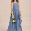 Junior Bridesmaid Dresses | A-line Scoop Floor-Length Chiffon Junior Bridesmaid Dress Slate Blue – Girls