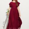 Junior Bridesmaid Dresses | A-line Scoop Floor-Length Chiffon Junior Bridesmaid Dress With Cascading Ruffles Burgundy – Girls