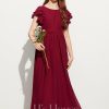 Junior Bridesmaid Dresses | A-line Scoop Floor-Length Chiffon Junior Bridesmaid Dress With Cascading Ruffles Burgundy – Girls