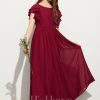 Junior Bridesmaid Dresses | A-line Scoop Floor-Length Chiffon Junior Bridesmaid Dress With Cascading Ruffles Burgundy – Girls