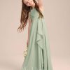 Junior Bridesmaid Dresses | A-line Scoop Floor-Length Chiffon Junior Bridesmaid Dress With Cascading Ruffles Celadon – Girls