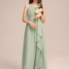 Junior Bridesmaid Dresses | A-line Scoop Floor-Length Chiffon Junior Bridesmaid Dress With Cascading Ruffles Celadon – Girls