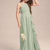 Junior Bridesmaid Dresses | A-line Scoop Floor-Length Chiffon Junior Bridesmaid Dress With Cascading Ruffles Celadon – Girls