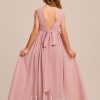 Junior Bridesmaid Dresses | A-line Scoop Floor-Length Chiffon Junior Bridesmaid Dress With Flower Blush – Girls