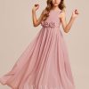 Junior Bridesmaid Dresses | A-line Scoop Floor-Length Chiffon Junior Bridesmaid Dress With Flower Blush – Girls