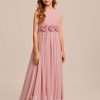 Junior Bridesmaid Dresses | A-line Scoop Floor-Length Chiffon Junior Bridesmaid Dress With Flower Blush – Girls