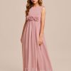 Junior Bridesmaid Dresses | A-line Scoop Floor-Length Chiffon Junior Bridesmaid Dress With Flower Blush – Girls