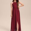 Junior Bridesmaid Dresses | A-line Scoop Floor-Length Chiffon Junior Bridesmaid Dress With Pleated Burgundy – Girls