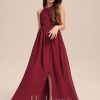 Junior Bridesmaid Dresses | A-line Scoop Floor-Length Chiffon Junior Bridesmaid Dress With Pleated Burgundy – Girls