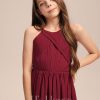 Junior Bridesmaid Dresses | A-line Scoop Floor-Length Chiffon Junior Bridesmaid Dress With Pleated Burgundy – Girls