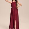 Junior Bridesmaid Dresses | A-line Scoop Floor-Length Chiffon Junior Bridesmaid Dress With Pleated Burgundy – Girls