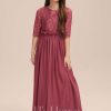 Junior Bridesmaid Dresses | A-line Scoop Floor-Length Chiffon Junior Bridesmaid Dress With Pleated Cinnamon Rose – Girls