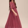 Junior Bridesmaid Dresses | A-line Scoop Floor-Length Chiffon Junior Bridesmaid Dress With Pleated Cinnamon Rose – Girls